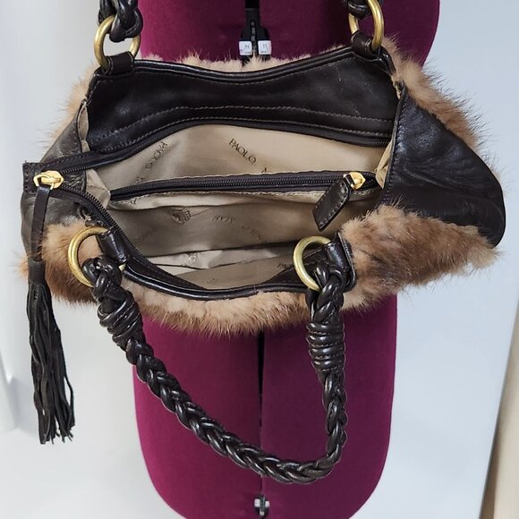 Paolo Masi Mink Fur & Leather Handbag Shoulder Bag Made in Italy EUC - Picture 4 of 12